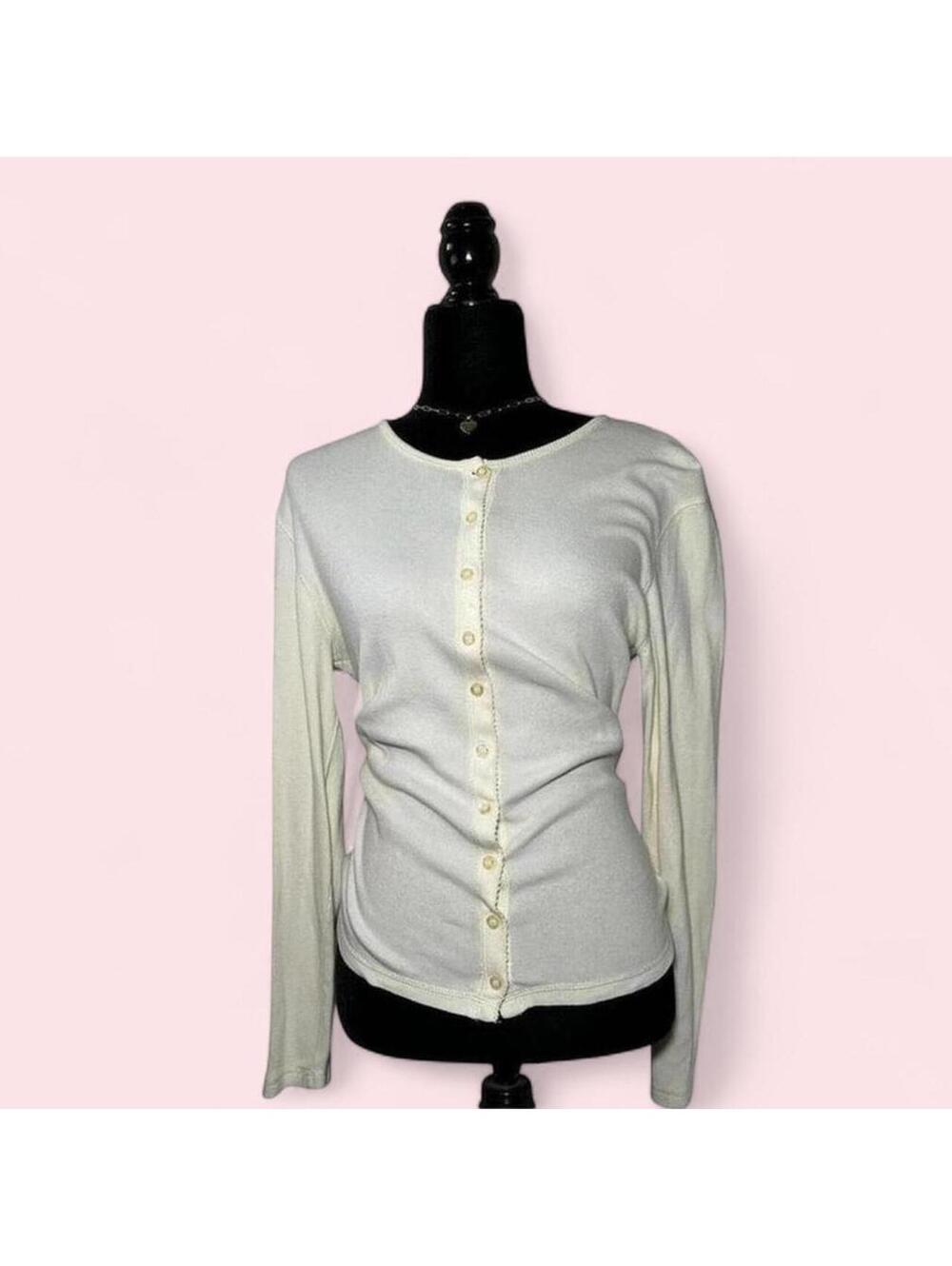 Liz Claiborne White Button Cardigan Classic Preppy Size M